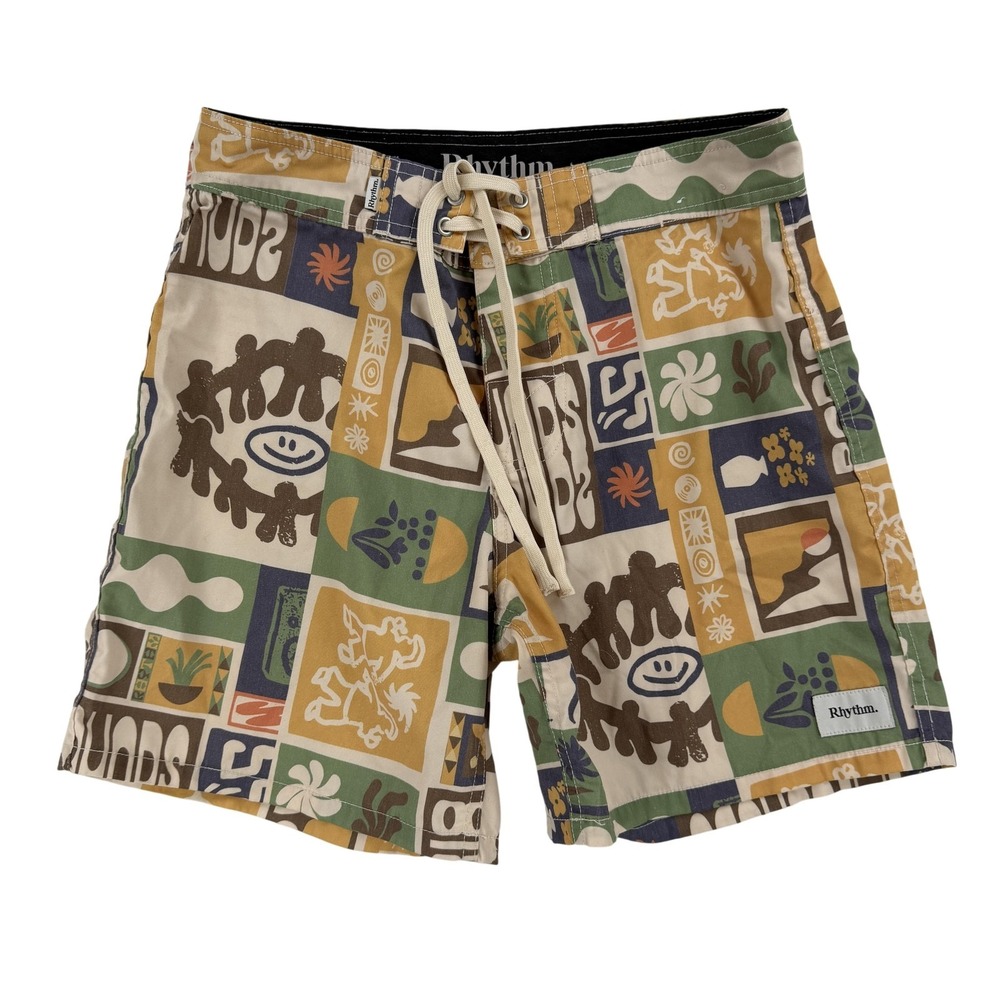 Rhythm Board Shorts Mens 28 Multicolor Patchwork Surf Swim Trunks Quick Dry